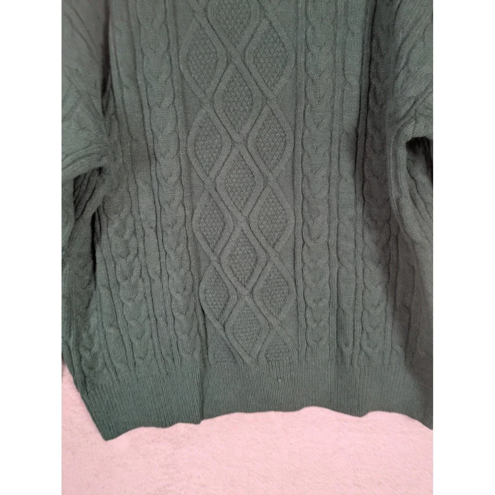 Elfric Eden Sweater Men's L Green Cable Knit Crew Neck Relaxed Fit Geometric
